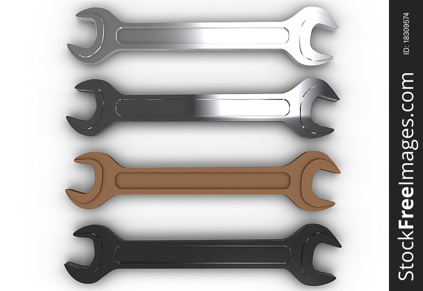 Four wrenches of different metals on a white background №2