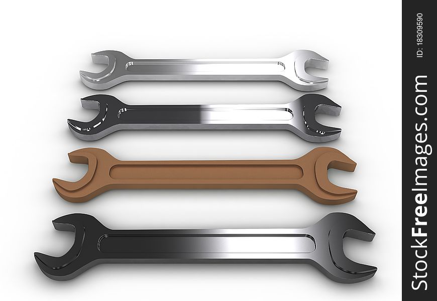 Four wrenches of different metals on a white background â„–1. Four wrenches of different metals on a white background â„–1