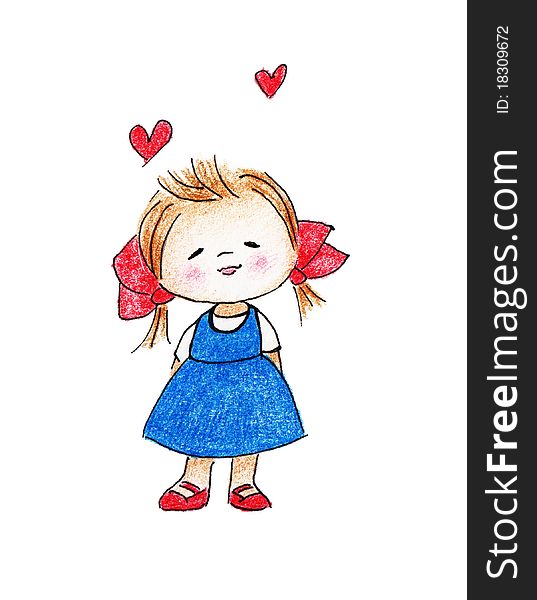 Cute little girl in blue dress with hearts. Cute little girl in blue dress with hearts