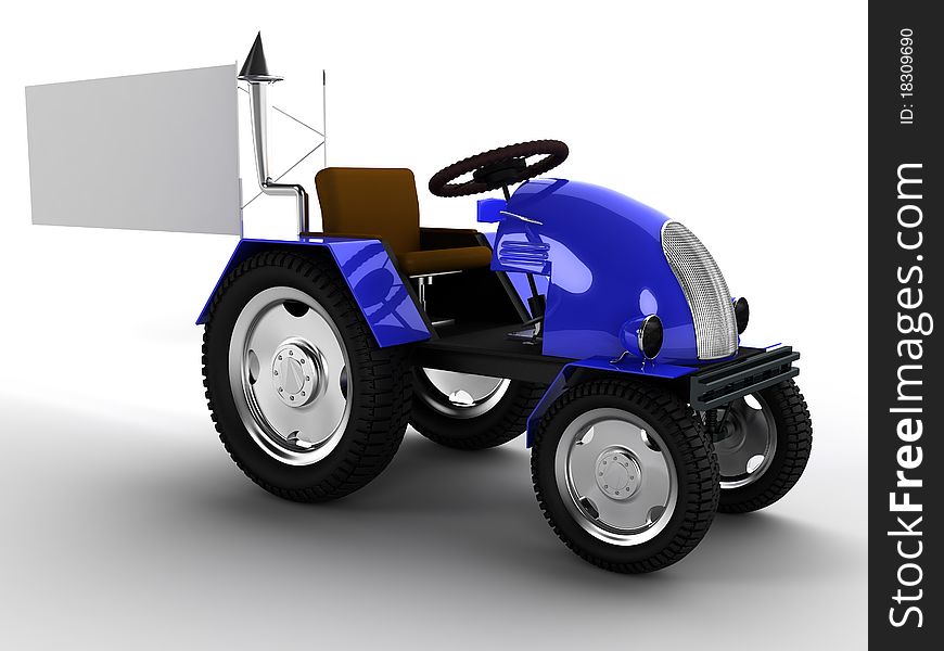 Blue tractor with a big white empty pointer on a white background №3. Blue tractor with a big white empty pointer on a white background №3