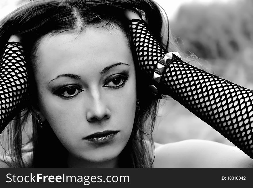 Closeup Portrait Of A Beautiful Gothic Girl