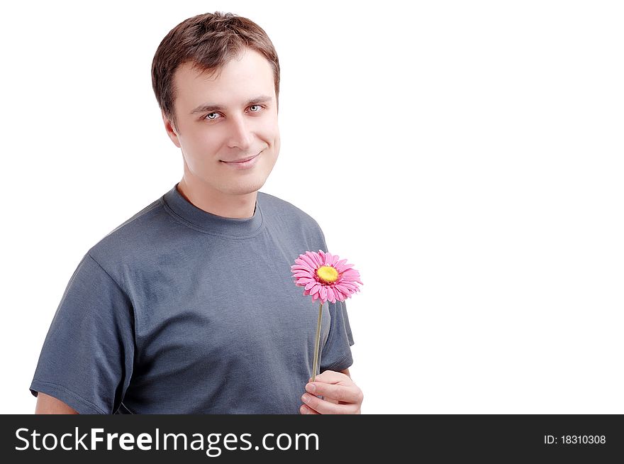 Young Man With Flower In Hands
