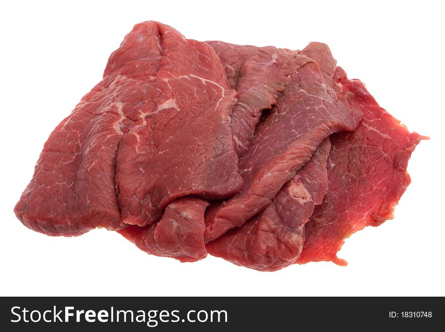 Beef, fresh and uncooked meat against white background