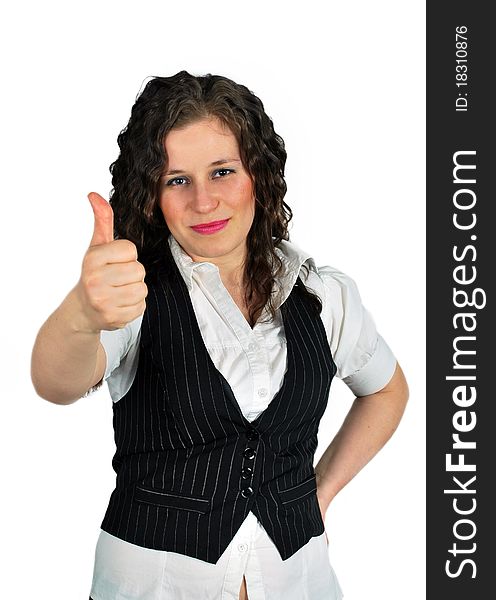 Business woman giving thumbs-up-sign