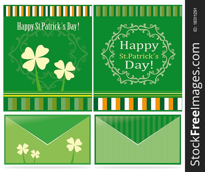 St patrick´s day letter designs: postcard layout with envelope on white background. St patrick´s day letter designs: postcard layout with envelope on white background.