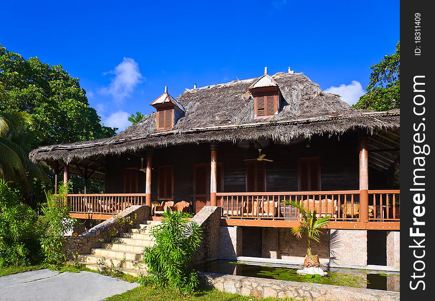 Retro colonial house at Seychelles - travel background