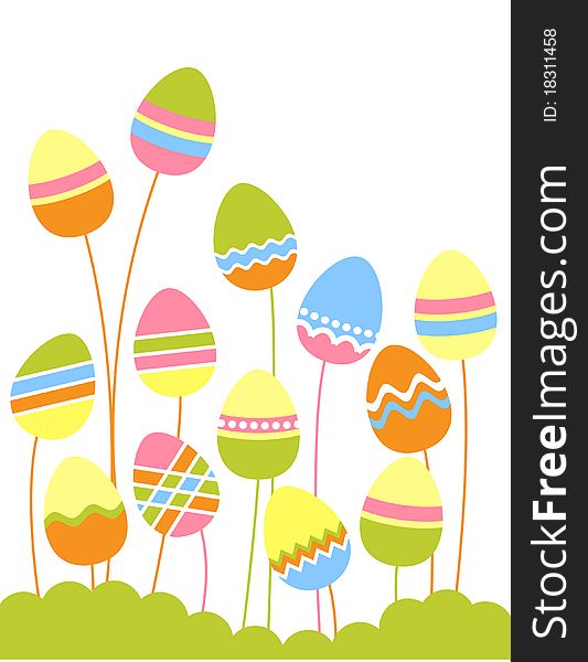 Stylized growing easter eggs on green grass