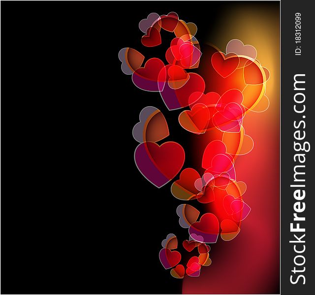 Dark Background With Glowing Hearts