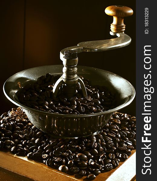 Coffee grinder with coffee beans,. Coffee grinder with coffee beans,