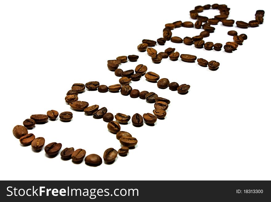 Diagonal sign Coffee on the white background by coffee beans