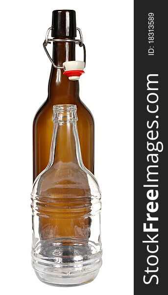 Two glass bottles from isolated on a white background