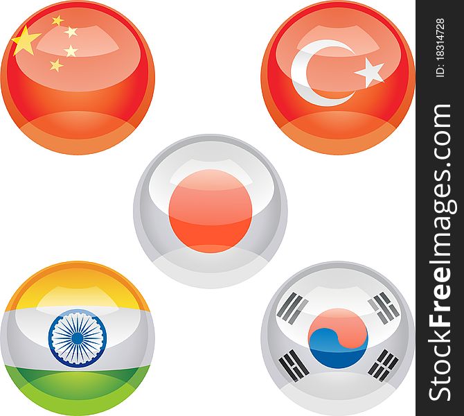 Extra glossy vector “Flag buttons”, nation flag icons