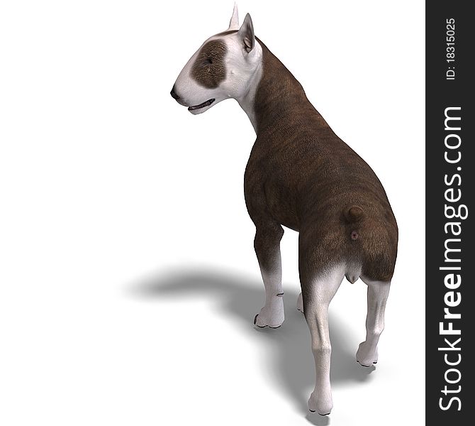 Bull Terrier Dog. 3D rendering with clipping path and shadow over white