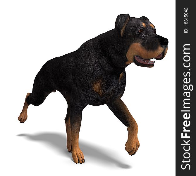 Rottweiler Dog. 3D rendering with clipping path and shadow over white