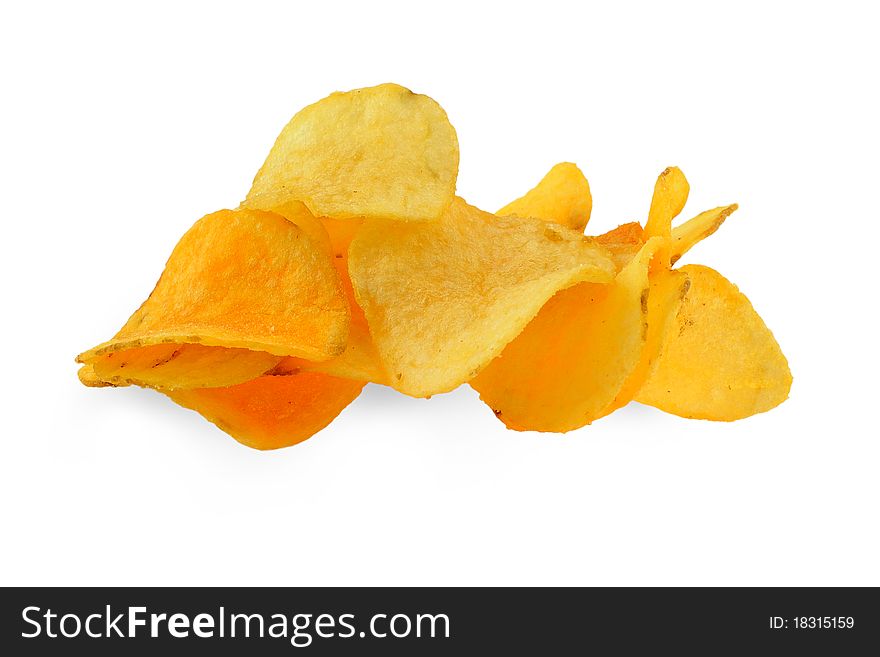 Pile of Potato chips isolated on a shite