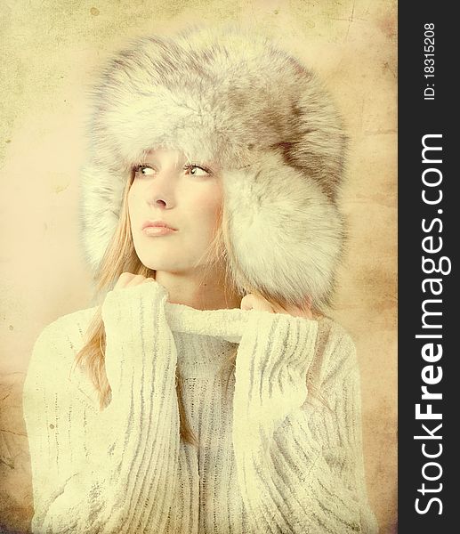 Portrait Of Attractive Woman In Winter Style