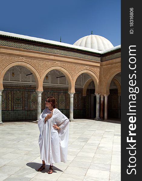 Caucasian girl in the mosque