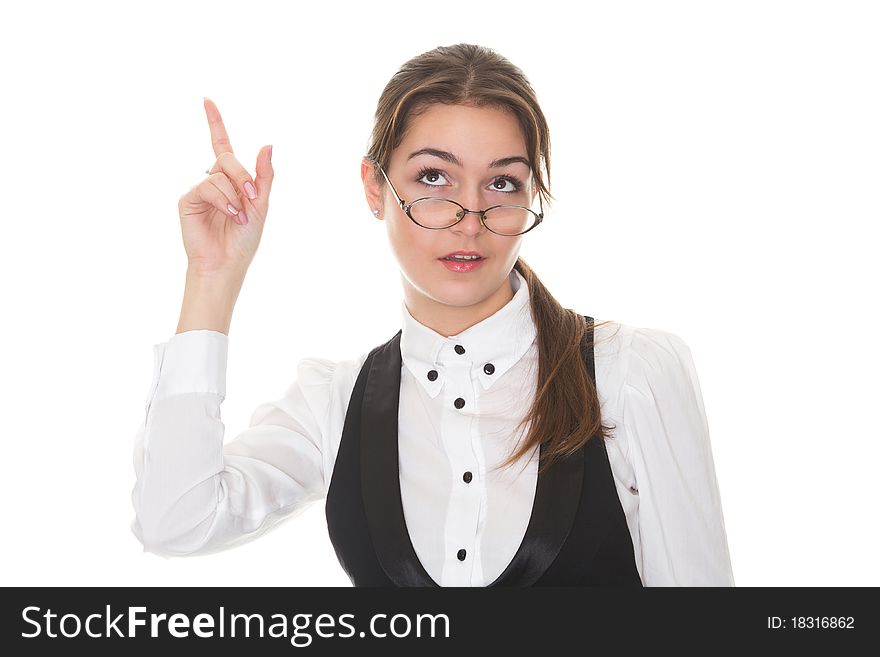 Beautiful business woman pointing her finger