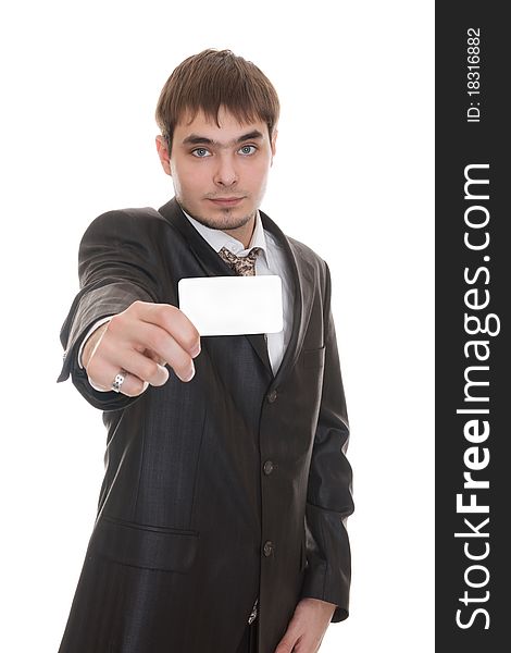 Businessman Holding  Blank Business Card