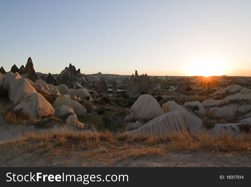 Sunset from a point betwwen the towns of Goreme and Uchisar. Sunset from a point betwwen the towns of Goreme and Uchisar