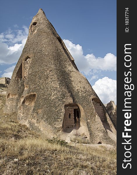 Fairy chimney used like housing near of Uchisar