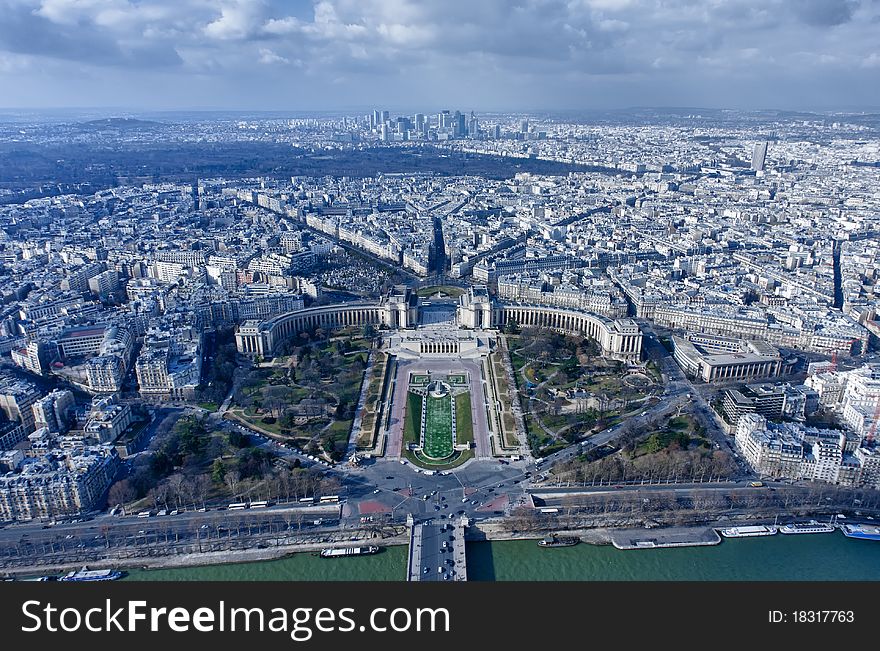 Townscape of the city of Paris seen by the Eiffel Tower