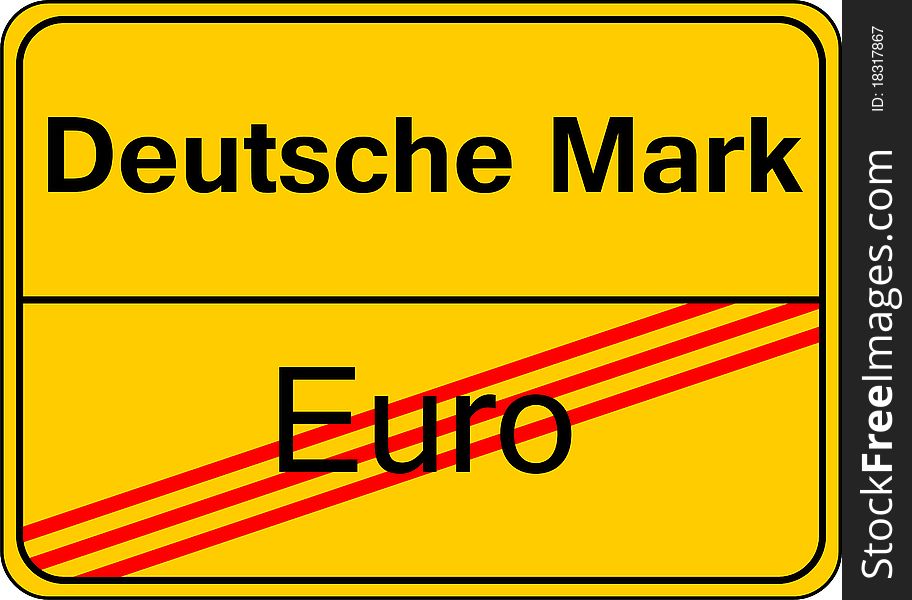 Symbol for the Risk of the End of Euro Currency, Deutsche Mark, German Mark