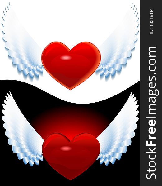 Heart of love with wings for valentine in a