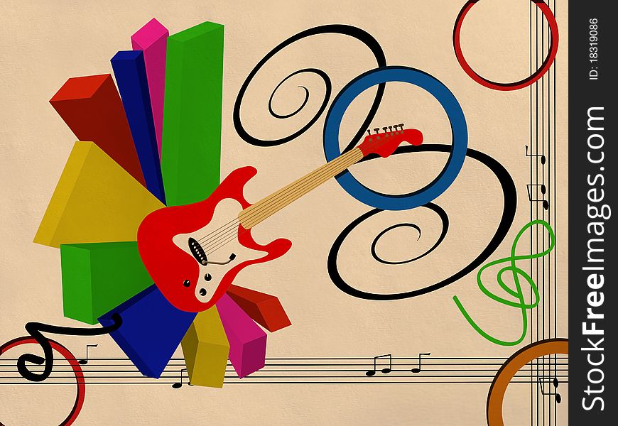 Music theme illustration with guitar. Music theme illustration with guitar.