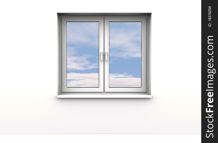 Closed window with a sky background