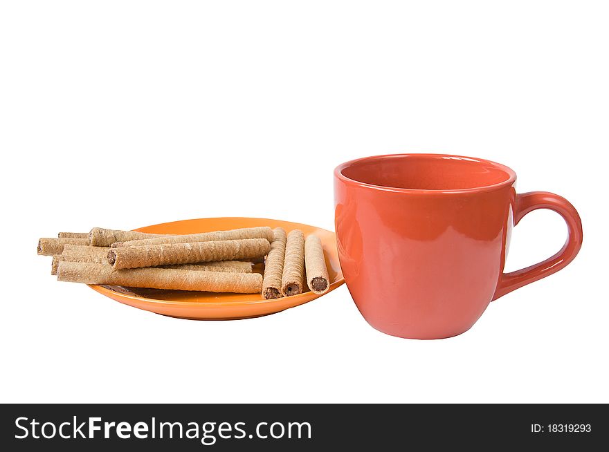 Cup and cookies on a white background