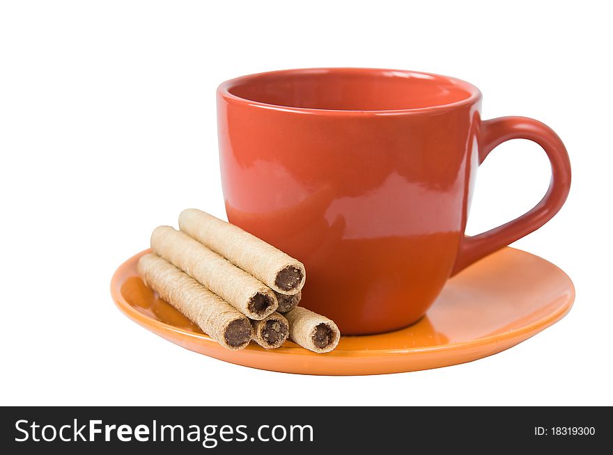 Cup and cookies on a white background