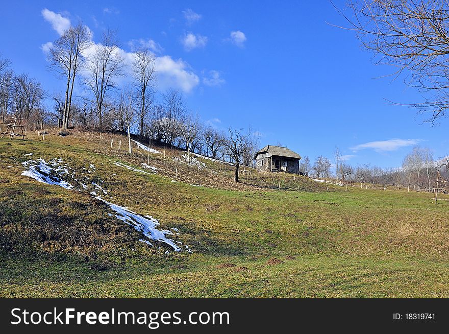 Isolated old wooden house on mountain top. Isolated old wooden house on mountain top