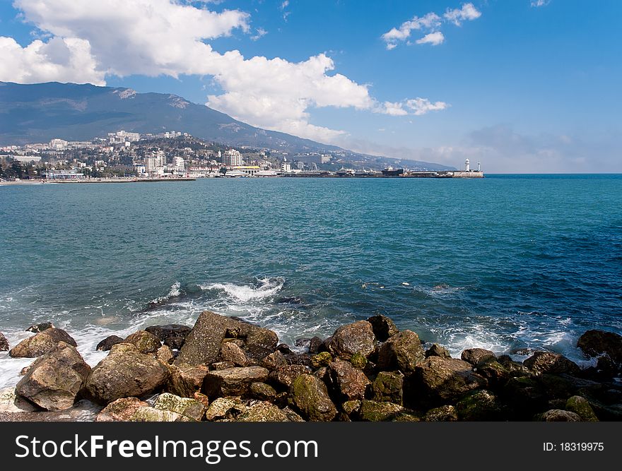 Yalta embankment. View of the lighthouse