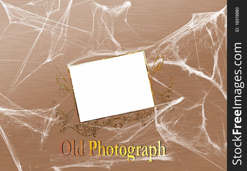 Old photo holder, black spider webs. Old photo holder, black spider webs