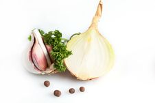 Onion, Garlic And Pepper Royalty Free Stock Image Onion, Garlic And Pepper Royalty Free Stock Image