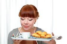 Housewife Holding Tray With Breakfast Royalty Free Stock Images Housewife Holding Tray With Breakfast Royalty Free Stock Images