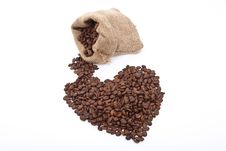 Burlap Sack With Coffee Heart Royalty Free Stock Image