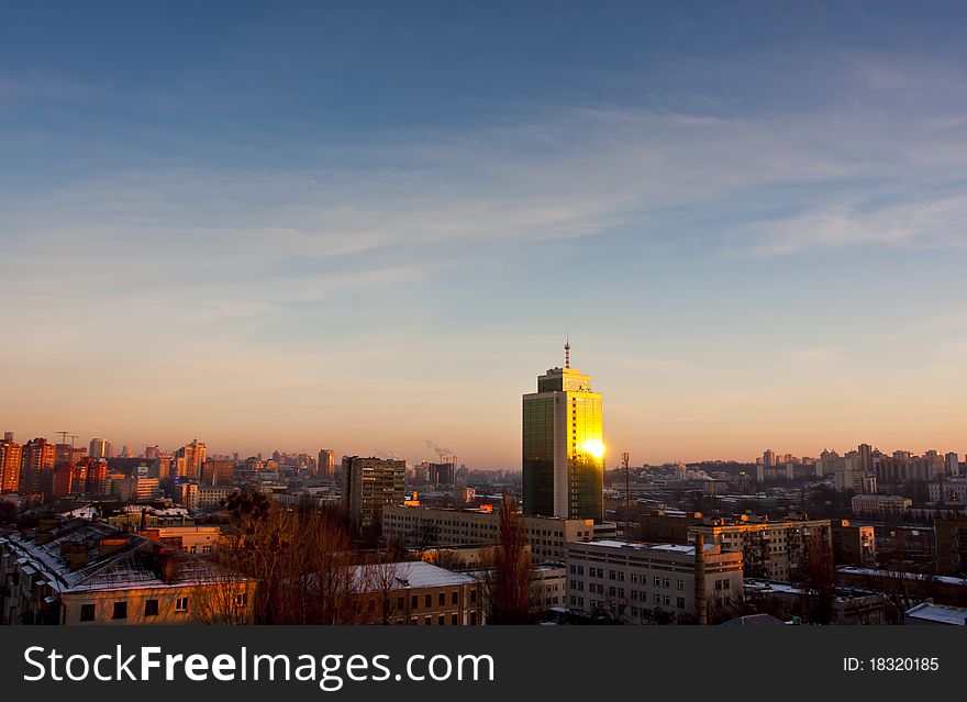 Kyiv capital of Ukraine sunset over cityscape. Kyiv capital of Ukraine sunset over cityscape