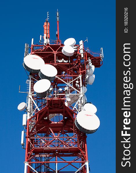 Communications Tower With Microwave Relays. Communications Tower With Microwave Relays