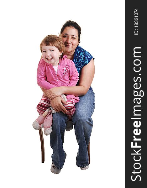 Mother and daughter having fun in the studio, for white background. Mother and daughter having fun in the studio, for white background.