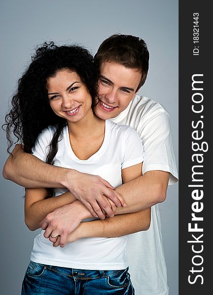 Smiling couple isolated on a white background