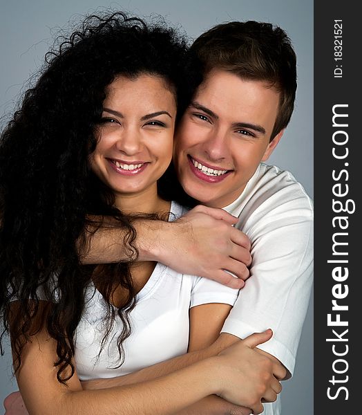 Smiling couple isolated on a white background