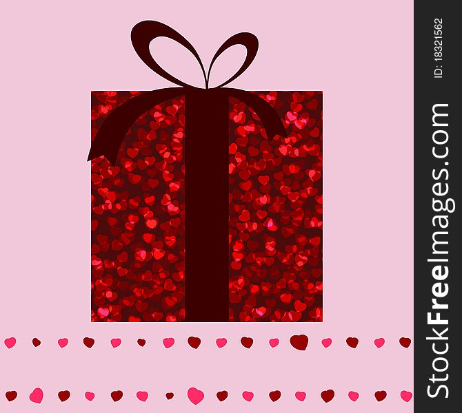 Red gift box and hearts valentine card template. EPS 8 file included. Red gift box and hearts valentine card template. EPS 8 file included