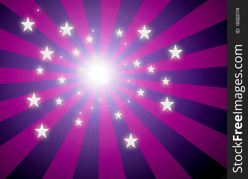 Luminous stars on purple lines dynamic background. Illustration