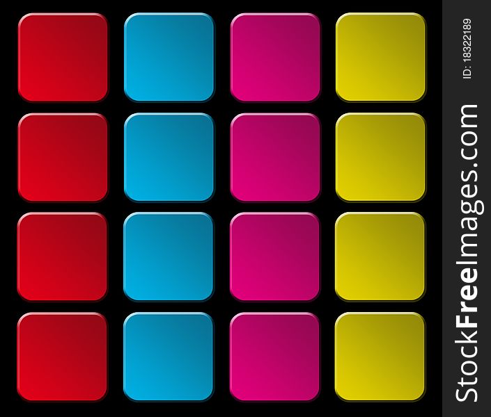 Red,blue,purple and yellow squares in line over black background