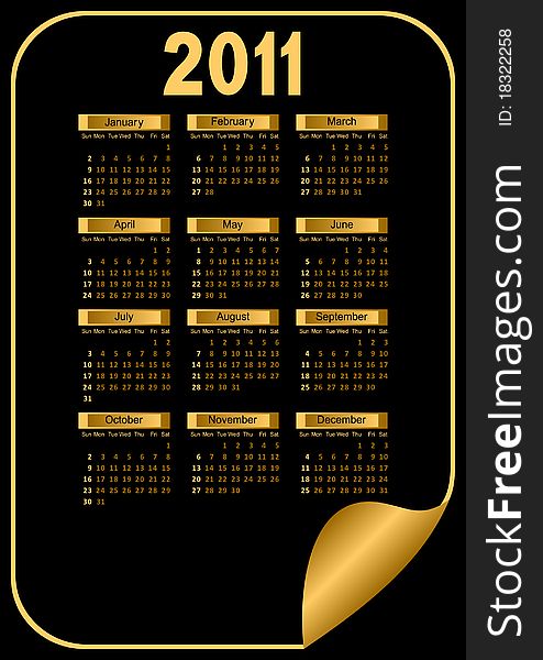 Calendar for 2011. It is executed in gold and black color. Calendar for 2011. It is executed in gold and black color.