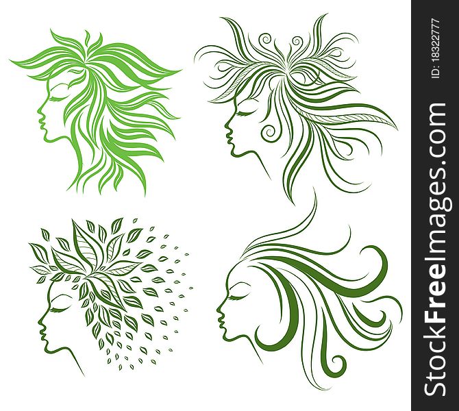 Vector set of girls hair from leafs (from my big Floral collection)