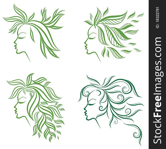 Vector set of girls hair from leafs (from my big Floral collection)