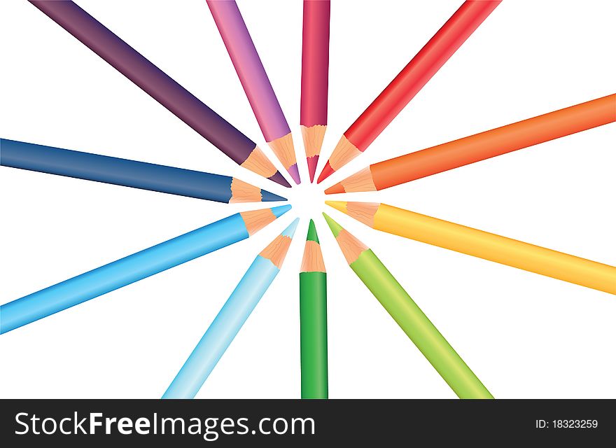Multicolored rainbow pencils in a circle, vector. Multicolored rainbow pencils in a circle, vector